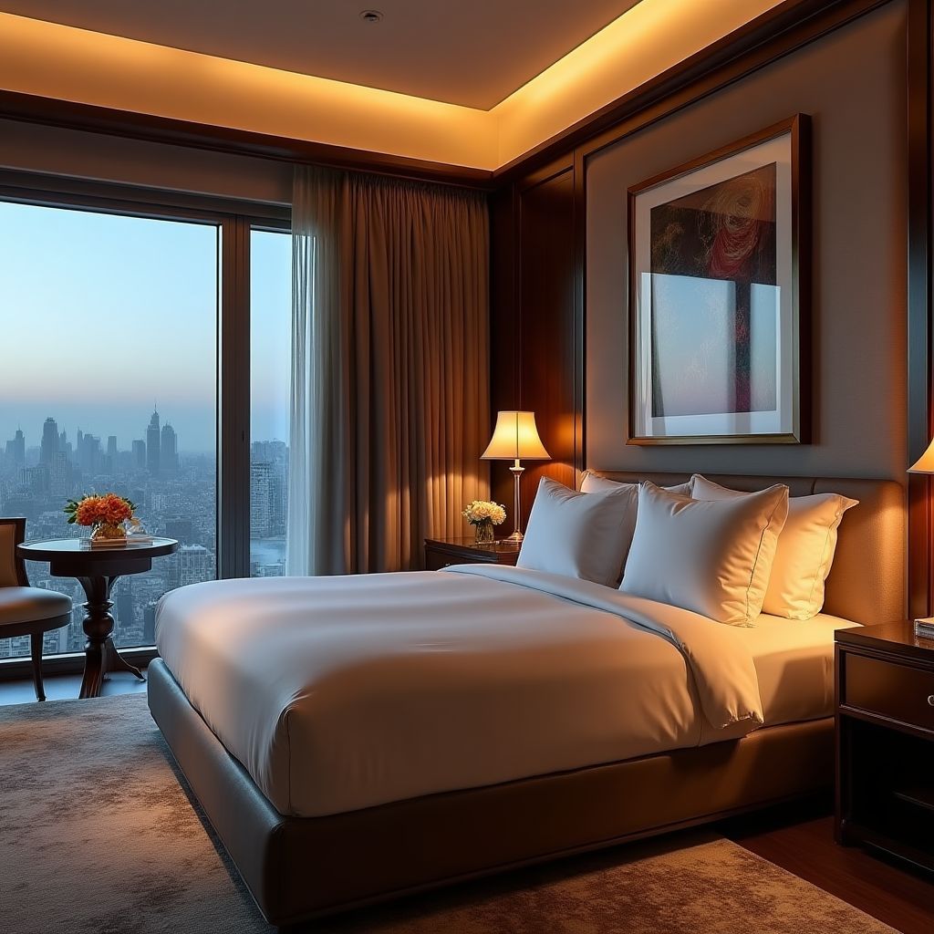 Luxe hotelkamer met kingsize bed